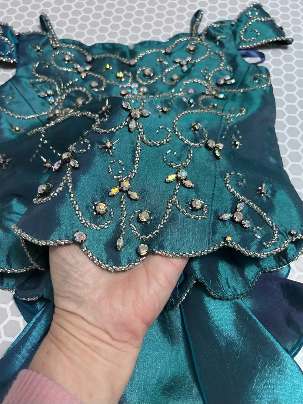 Teal Embellished Girls Mermaid Style Dance Costume Top - Handmade   Size 5/6